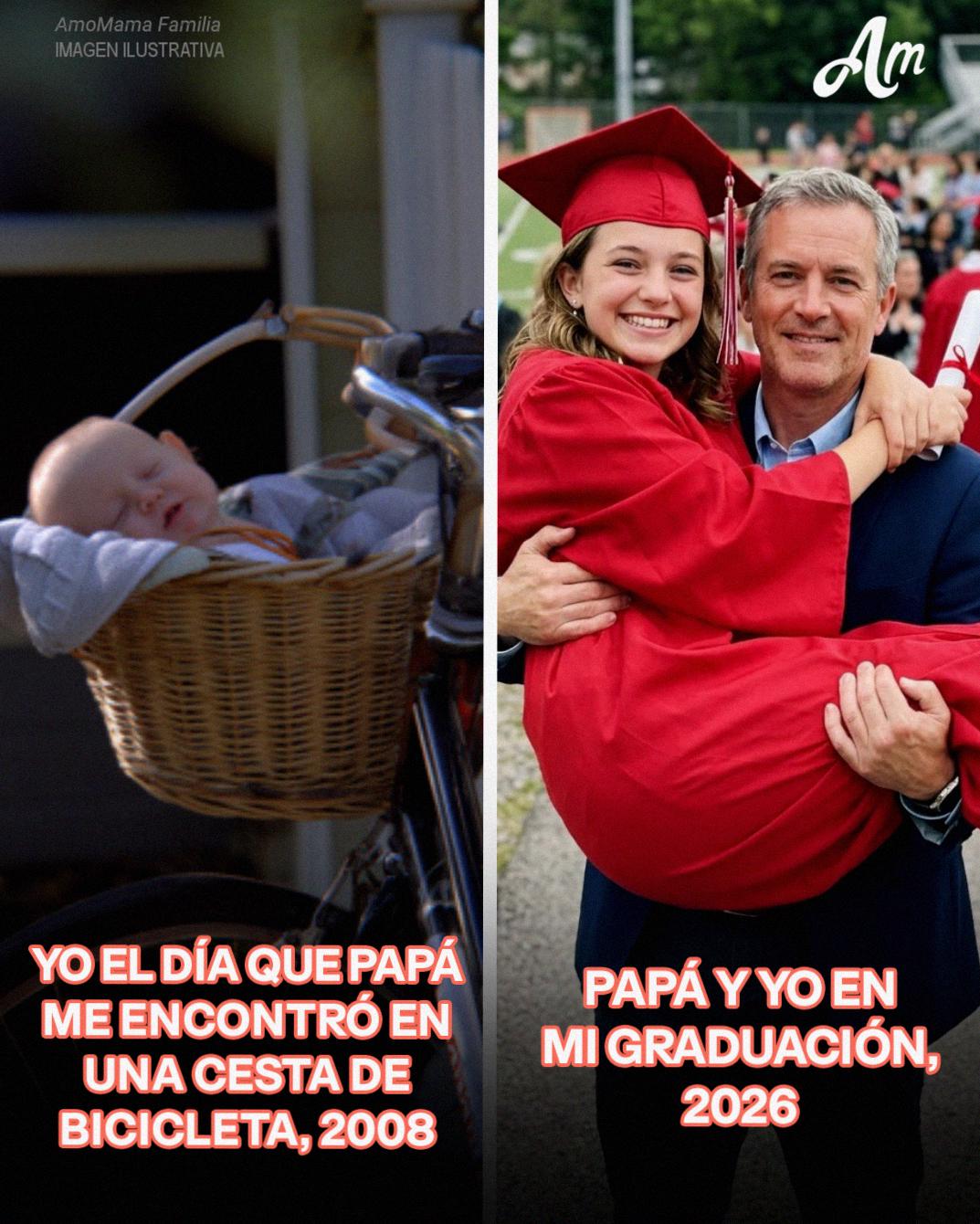 Mi papá me crio solo después de que mi madre biológica me dejara en su canasta de bicicleta cuando tenía 3 meses – 18 años después, ella apareció en mi graduación