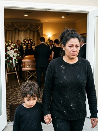 En el funeral de mi padre entró una mujer con un suéter desgastado y un niño con sus mismos ojos. Mi madre la llamó oportunista… hasta que el abogado pronunció una frase que dejó la sala en silencio absoluto. ¿Quién era la verdadera familia del hombre que vivió dos vidas al mismo tiempo?