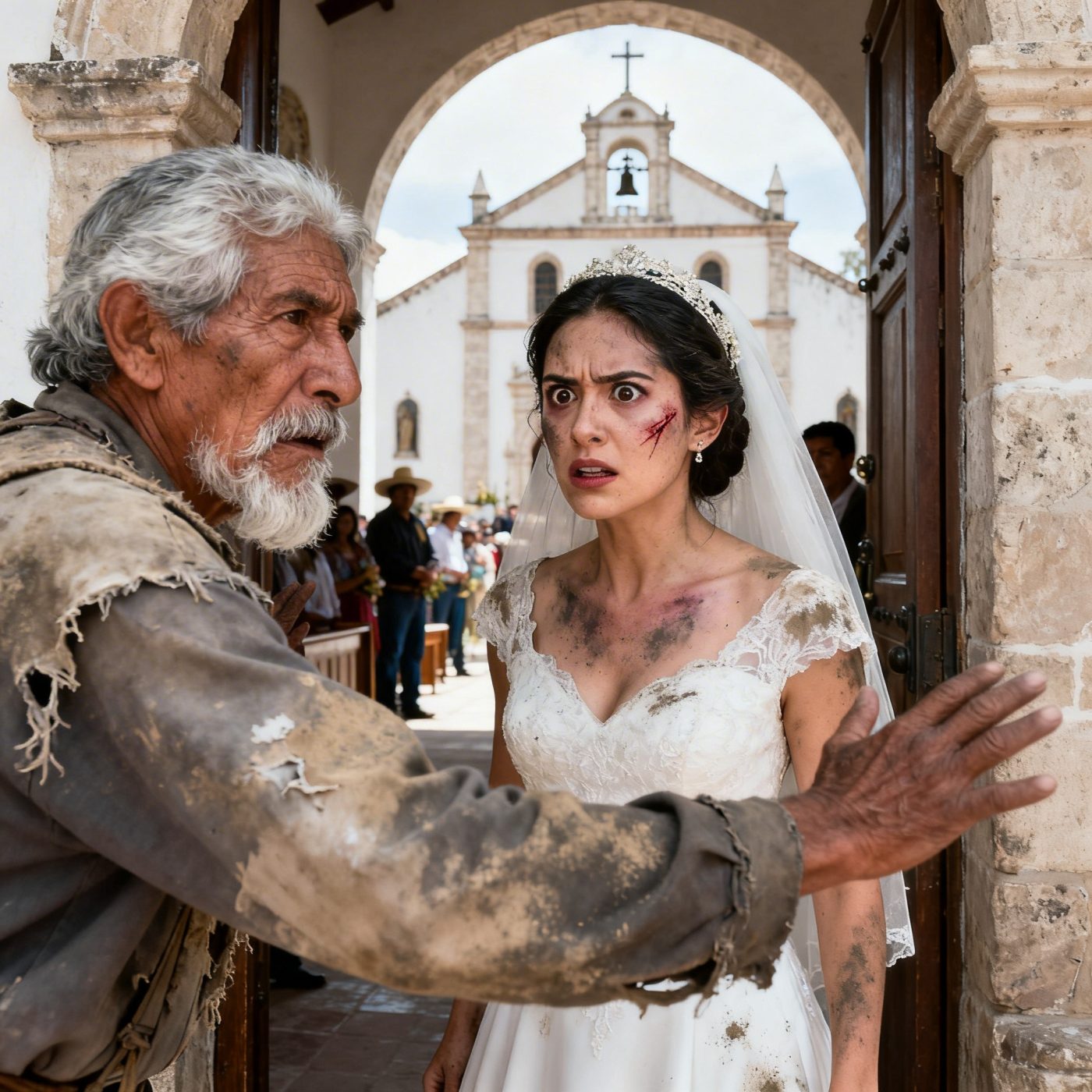 Le prohibí la entrada a mi boda porque sus harapos ensuciaban la alfombra roja, sin saber que minutos después, mi propio novio detendría la ceremonia para arrodillarse ante él.