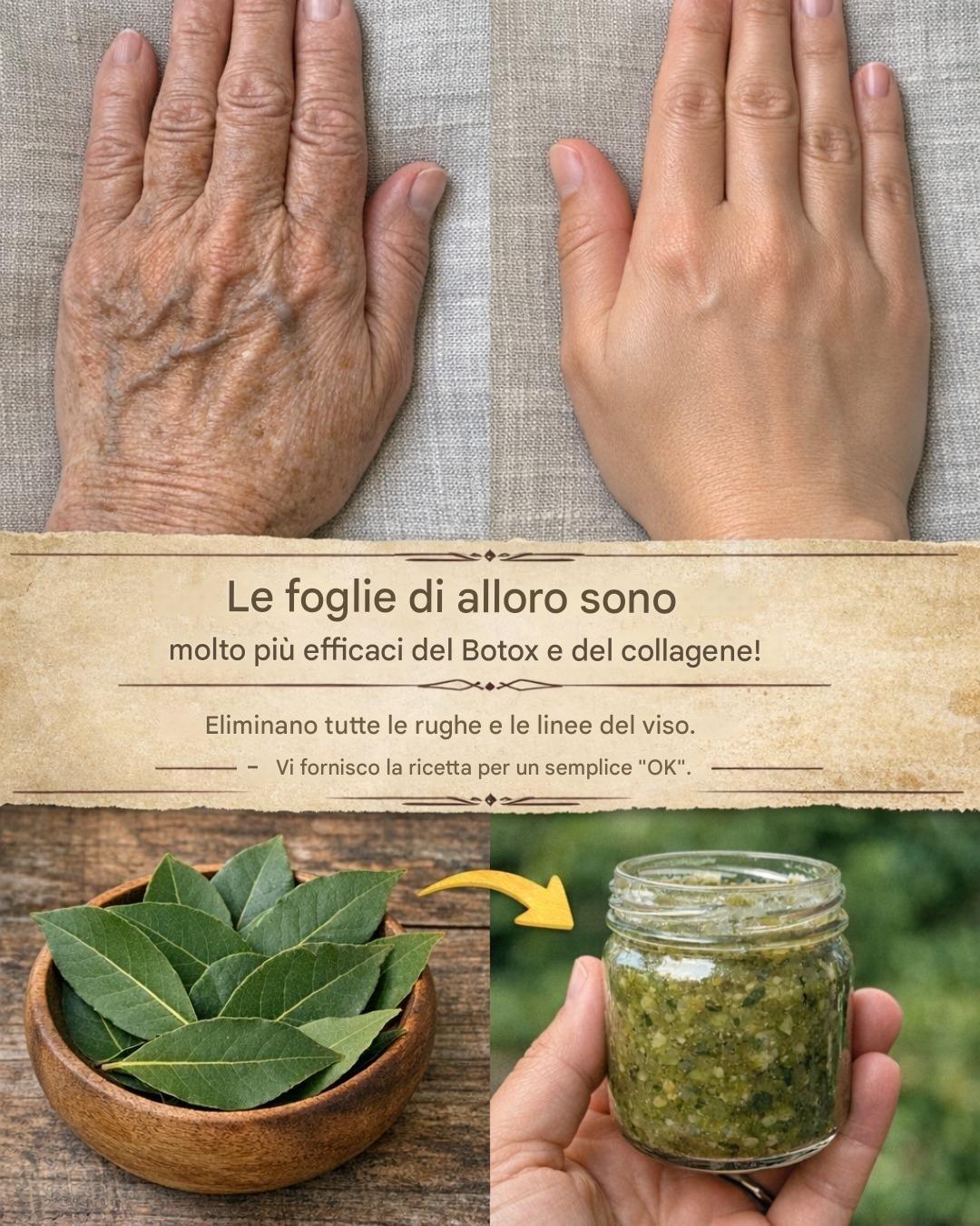 Le foglie di alloro sono molto più efficaci del Botox e del collagene! Eliminano tutte le rughe e le linee sottili. Devi dire qualcosa così posso continuare a ricevere le mie ricette.