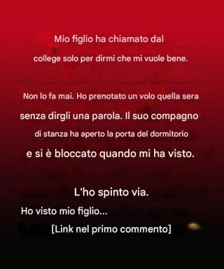 Un tranquillo pomeriggio mio figlio mi ha chiamato, con una voce più dolce del solito.
