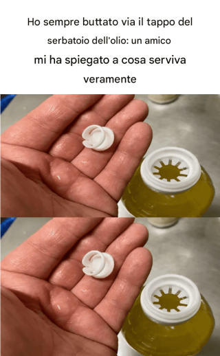 In passato buttavo sempre via il tappo del serbatoio dell’olio: un amico mi ha spiegato a cosa serviva veramente.