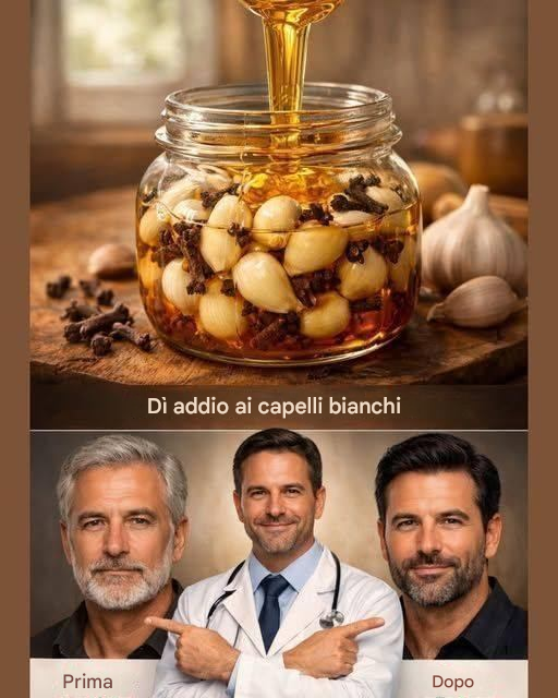 Ho iniziato a usare questo “Olio Addio Capelli” con aglio e chiodi di garofano e non posso credere alla differenza! I miei capelli sono più luminosi e non ho visto un solo capello grigio da quando lo uso. Dovete assolutamente provarlo! Non tutti conoscono questa ricetta: date un’occhiata al primo commento.